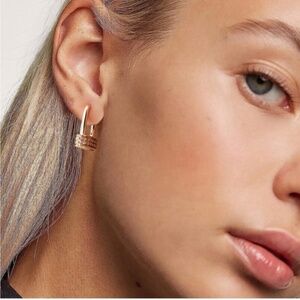 Gold 14k Gold Plated Cubic Zirconia Lock Pendant Earrings